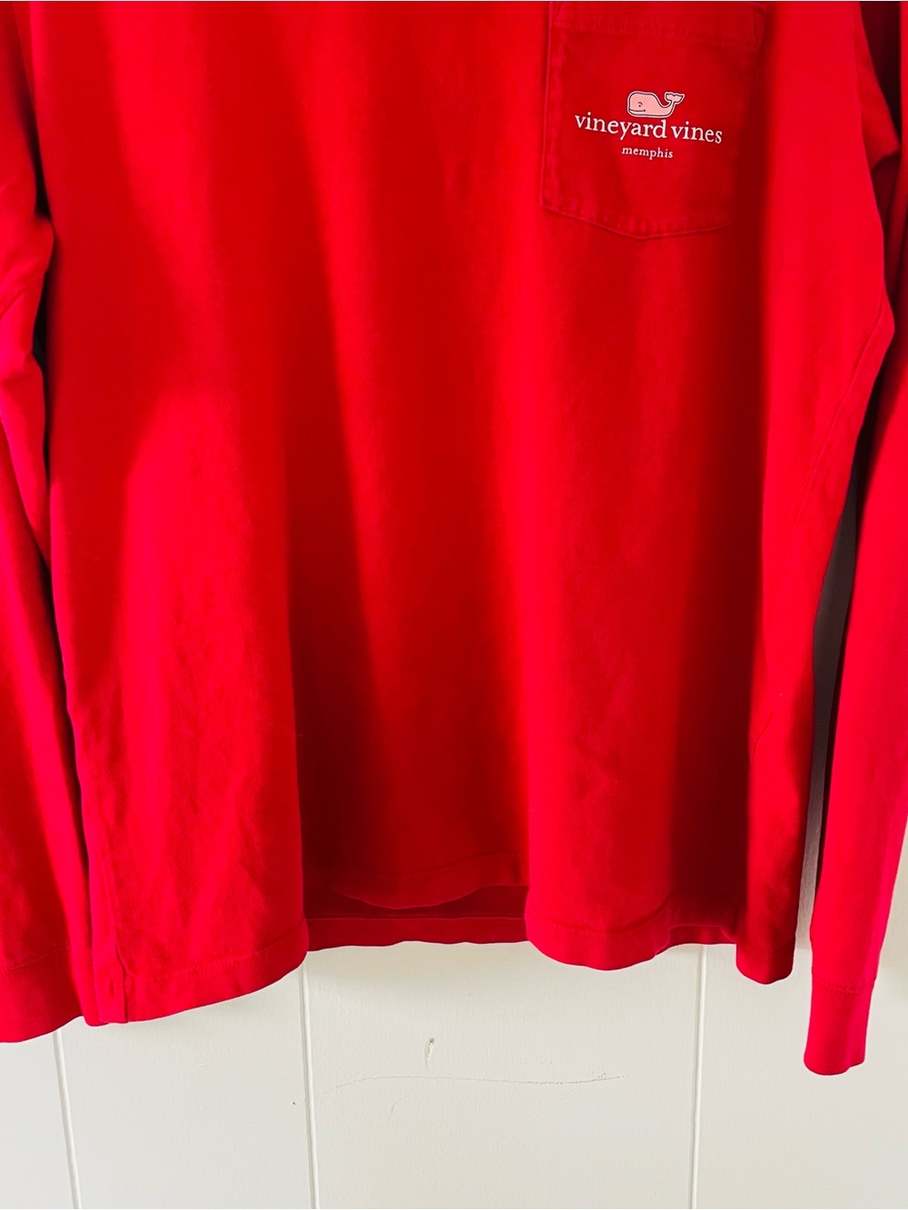 Vineyard Vines Men's Bright Red Long-Sleeve Pocket Tee - Picture 3 of 8